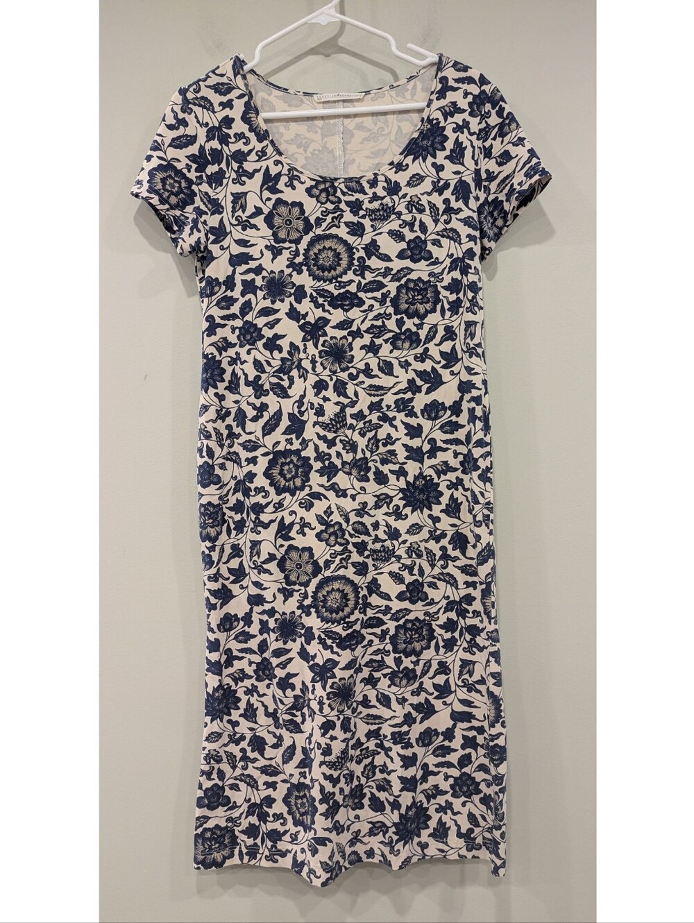 Peruvian Connection Blue Floral Pima Cotton Dress Size Medium